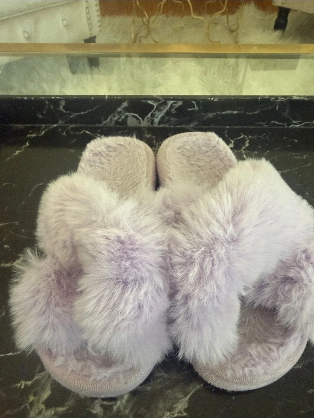 Plush Faux Fur Slide Slippers - Lavender